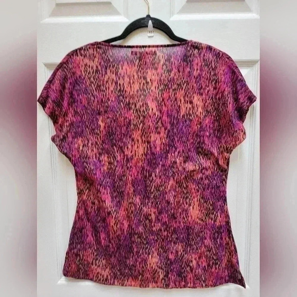 Kenneth Cole Multicolor Swoop Neck Short Sleeve Lightweight Blouse Size Med - Picture 2 of 3